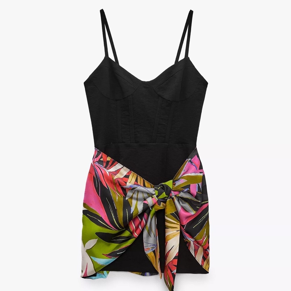Black Dress with Colorful Wrap Bow Accent
